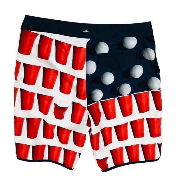 NWT O’NEILL Board Shorts Beer Pong Cup American Flag Surface Men’s Sz 30 - Picture 7 of 13